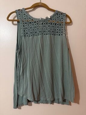 H&M Crochet Yoke Sleeveless Tank - Sage